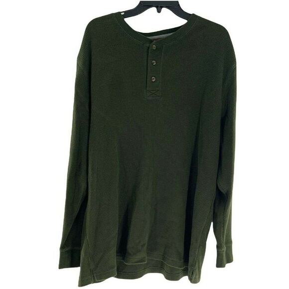 Outdoor Life Men's Henley Waffle Knit 1/4 Front Button Army Green Shirt Size XXL - Picture 4 of 8